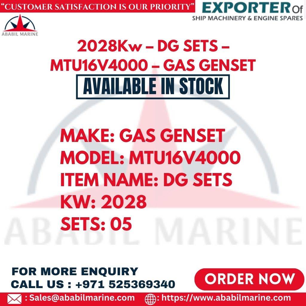 2028Kw – DG SETS – MTU16V4000 – GAS GENSET Ababil Marine