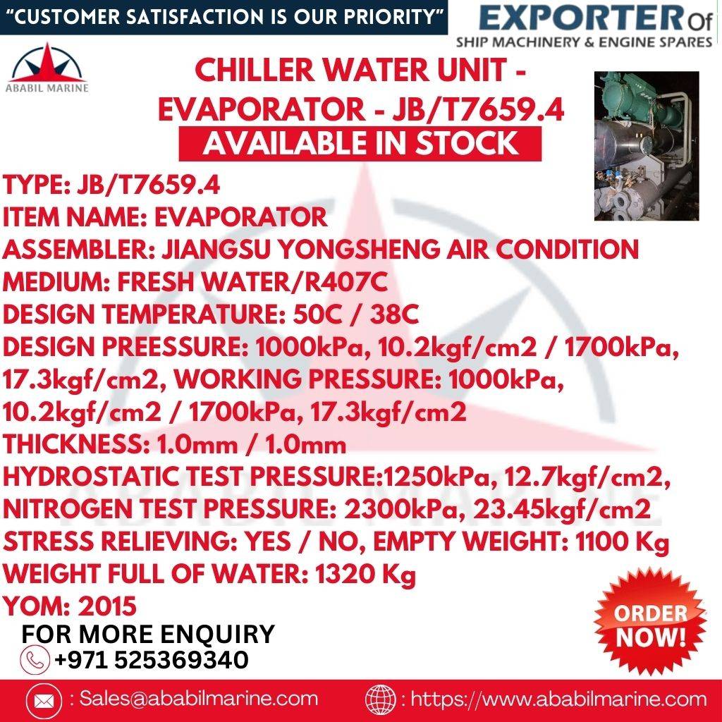 CHILLER WATER UNIT - EVAPORATOR - JB/T7659.4 Ababil Marine