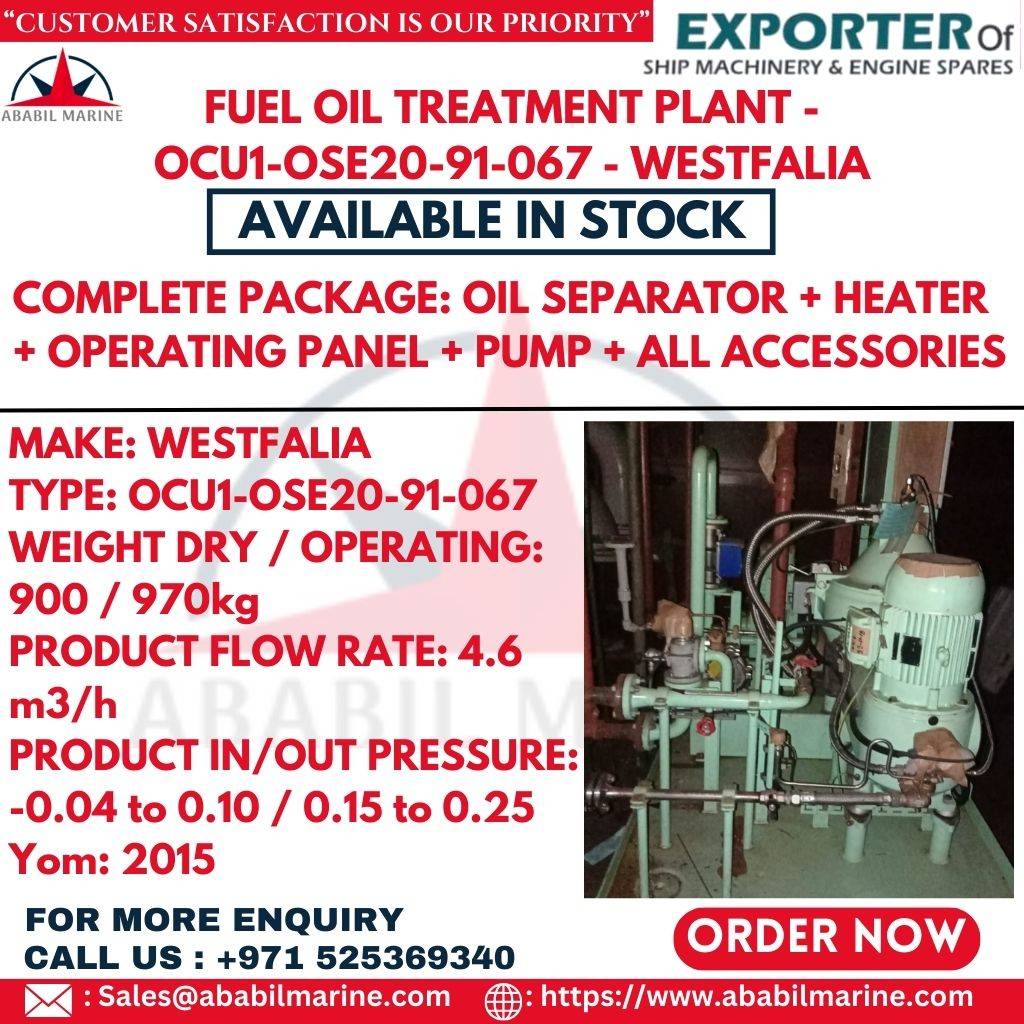 FUEL OIL TREATMENT PLANT - OCU1-OSE20-91-067 - WESTFALIA Ababil Marine