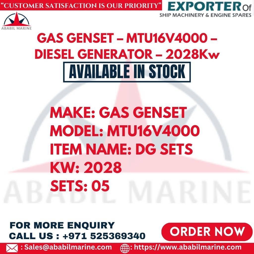 GAS GENSET – MTU16V4000 – DIESEL GENERATOR – 2028Kw Ababil Marine