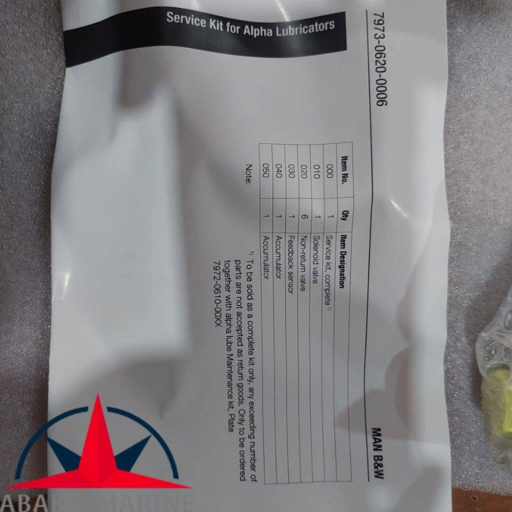 MAN B&W - ALPHA LUBRICATOR SERVICE KIT - MC, MC-C ENGINE - 7973-0620-0006 Ababil Marine