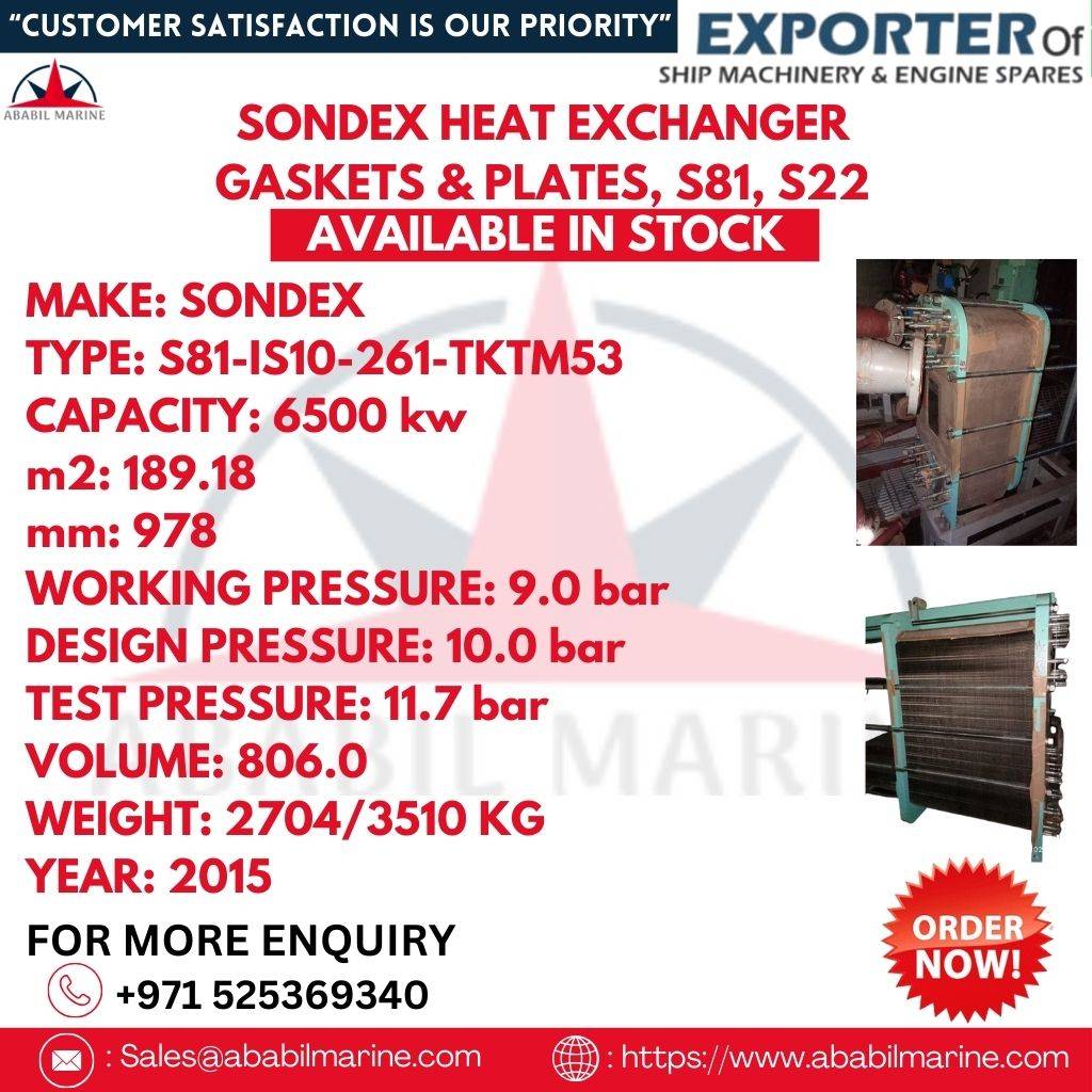 SONDEX HEAT EXCHANGER GASKETS & PLATES, S81, S22 Ababil Marine
