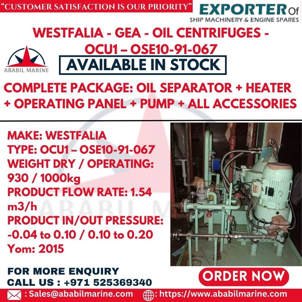 WESTFALIA - GEA - OIL CENTRIFUGES - OCU1 – OSE10-91-067 Ababil Marine