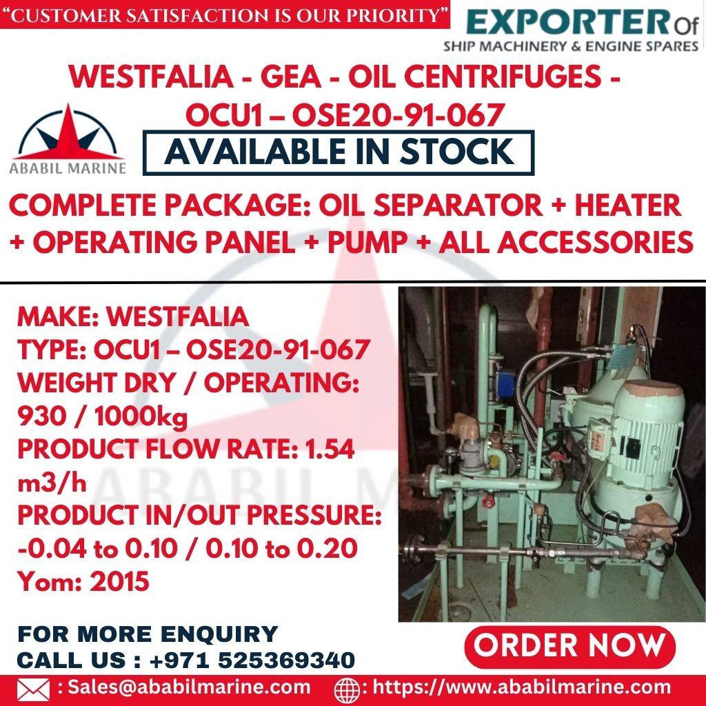 WESTFALIA - GEA - OIL CENTRIFUGES - OCU1 – OSE20-91-067 Ababil Marine