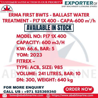 ERMA FIRST BWTS - BALLAST WATER TREATMENT - F17 1X 400 - CAPA-600 m³/h