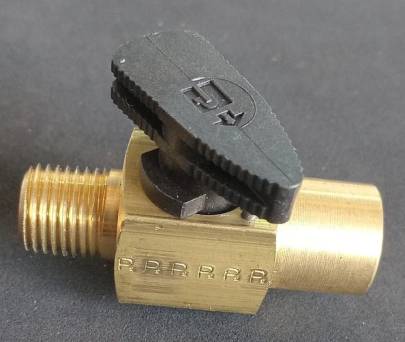 Threaded end brass plug valve 52mm long.