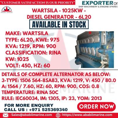 WARTSILA - 1025KW - DIESEL GENERATOR - 6L20