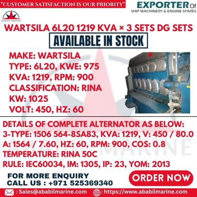 WARTSILA 6L20 1219 KVA × 3 SETS DG SETS